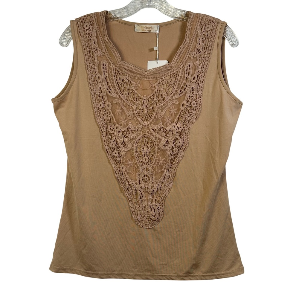 Lianxiangxiyu Tan Lace Panel Sleeveless Tank Top XXXL New With Tags